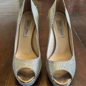 Metallic Jimmy Choo Peep-Toe Heels